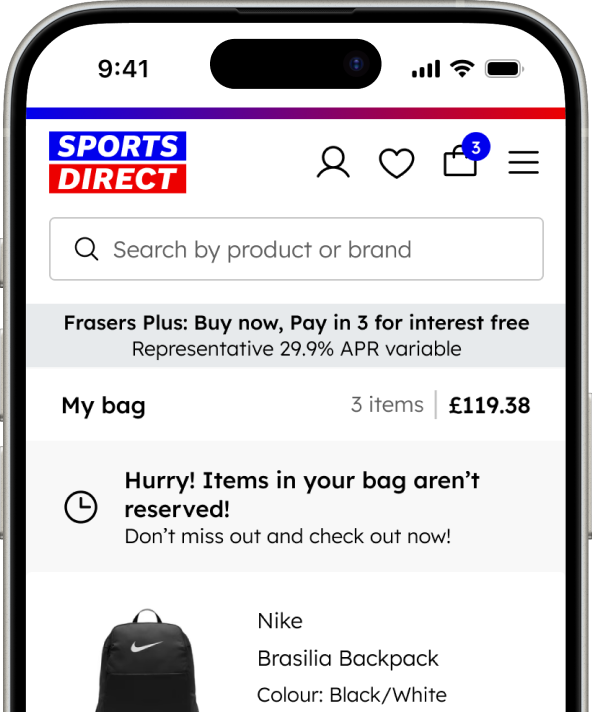 The redesigned Sports Direct bag on an iPhone 15 Pro